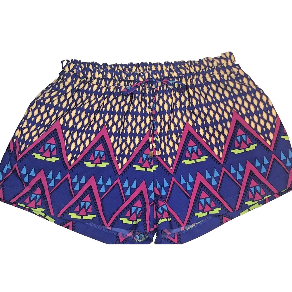 Francesca's Anthropologie Bird Cage Multi Color Geometric chevron 2" Shorts Sz M